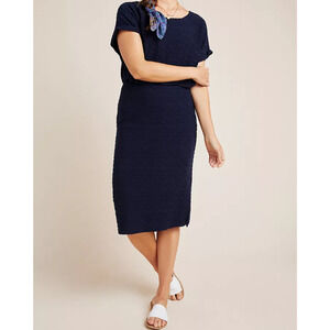 Anthropologie Louella Dolman Sleeve Midi Dress Medium Blue Boho Stretch Textured
